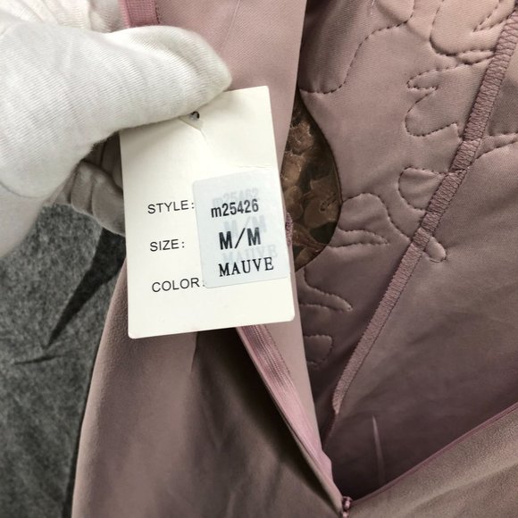 NWT Maniju Dress Split Side Leg Mauve Embroidered Crochet Side Sweetheart Sz M - Picture 6 of 12